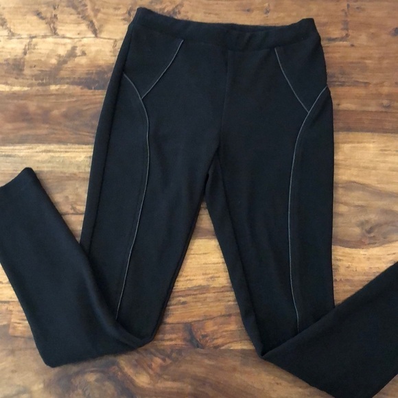 Joseph Ribkoff Black Leggings with Leather trim - Picture 1 of 6